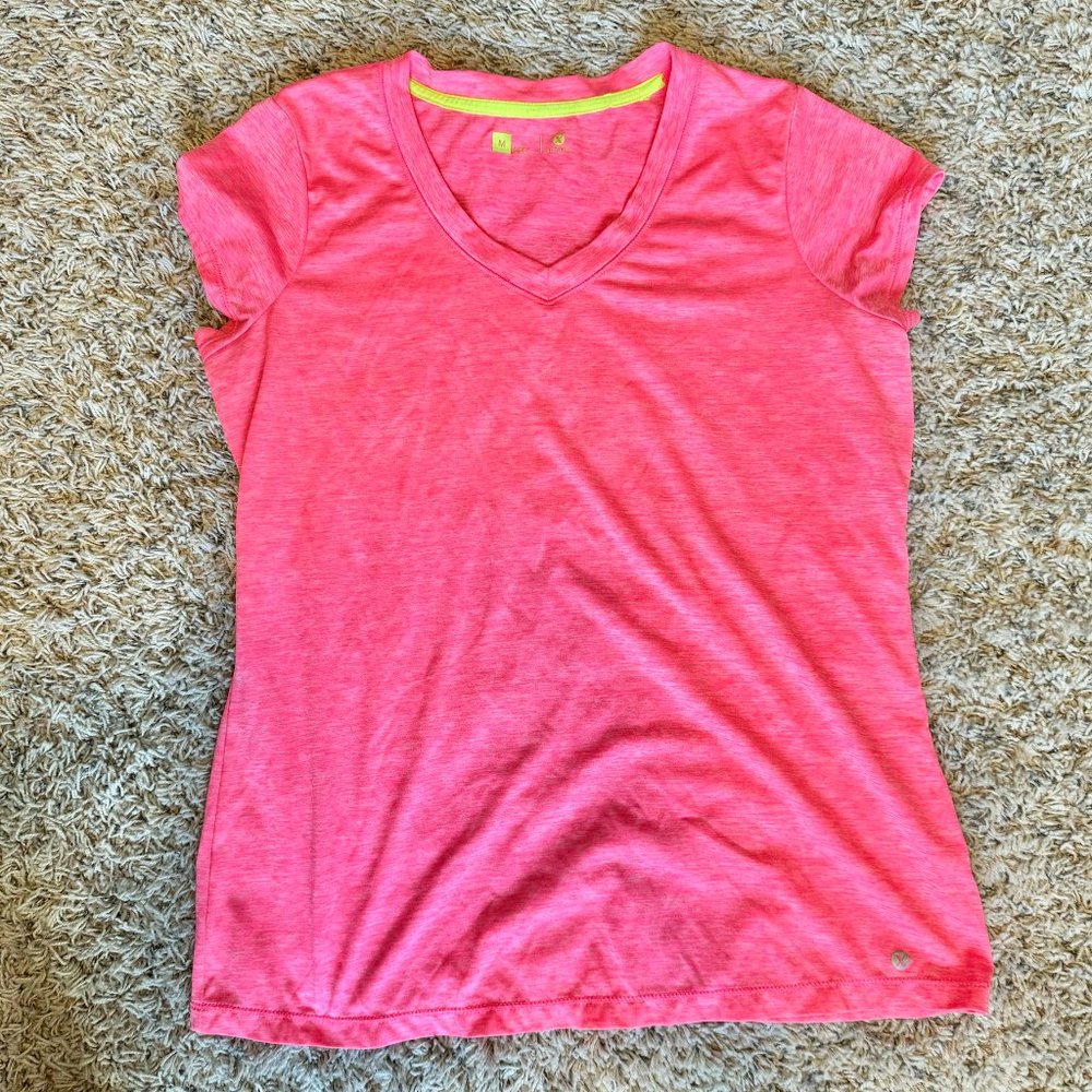 Xersion Train - Womens (M) Neon Pink V Neck Athletic Short Sleeve T-Shirt Top